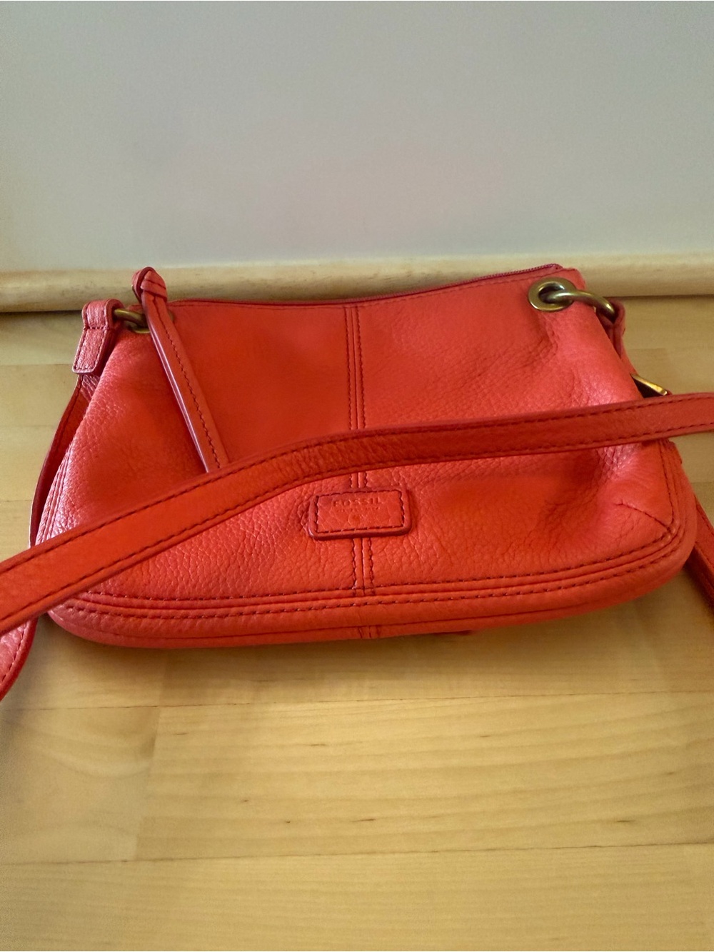 Fossil Coral Leather Crossbody Bag in Vibrant Coral